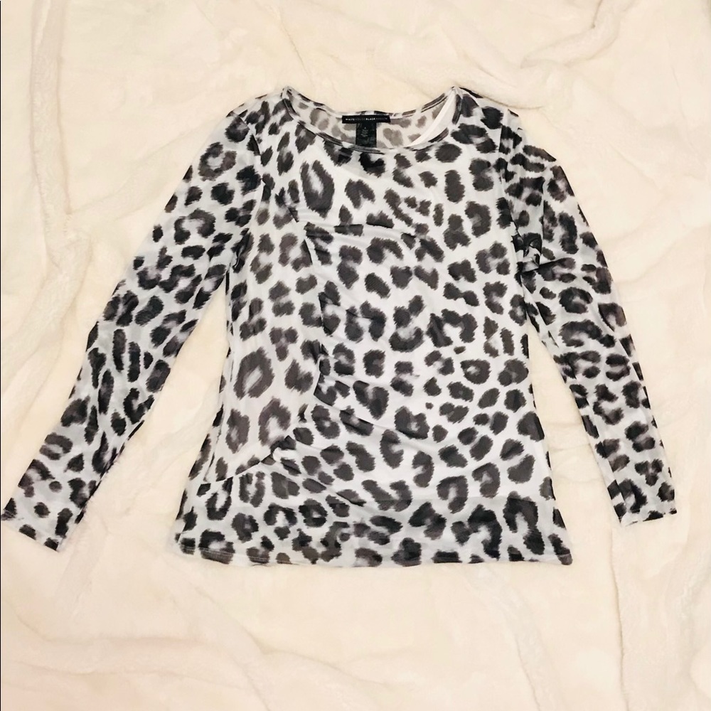 WHBM long sleeve sheer animal print blouse
